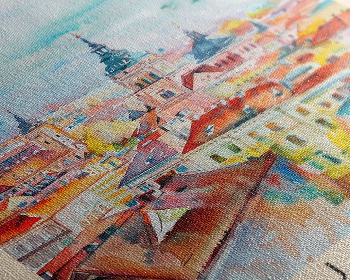 Cluj-Napoca Romania Travel Poster Framed Canvas Print, Wall Art, Home Decor, Travel Print, Boho Watercolor Painting, Original Art