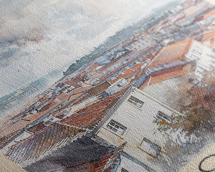 Coimbra Portugal Travel Poster Framed Canvas Print, Wall Art, Home Decor, Travel Print, Minimalist Watercolor Painting, Original Art