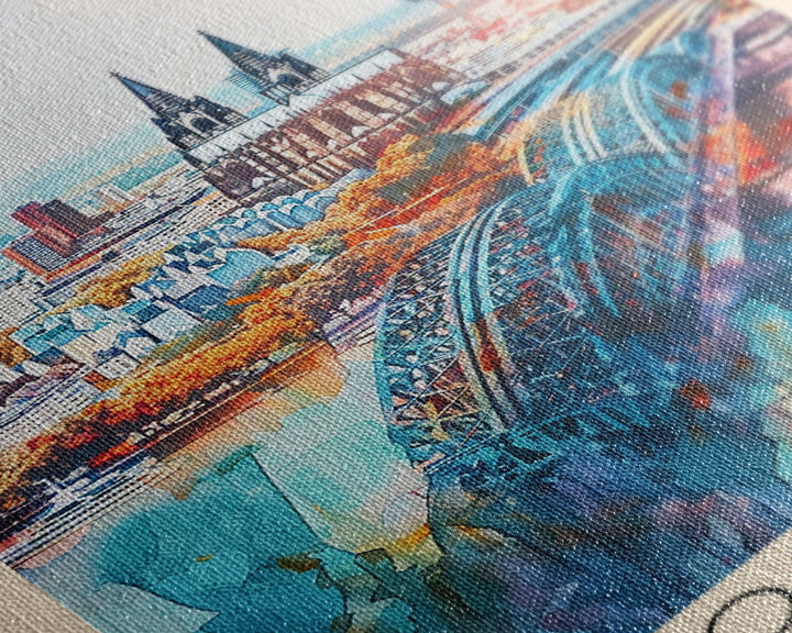 Cologne Germany Watercolor Travel Poster, Wood Framed Canvas Print, Boho Wall Art, Living Room Decor, Original Artwork, Cityscape Home Decor, Travel Print