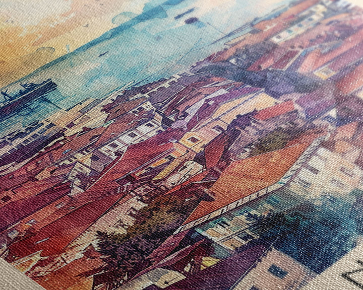 Constanta Romania Framed Canvas Print, Travel Poster Art, Watercolor Painting, Coastal Cityscape Wall Art, Home Decor, Living Room Artwork, Travel Print