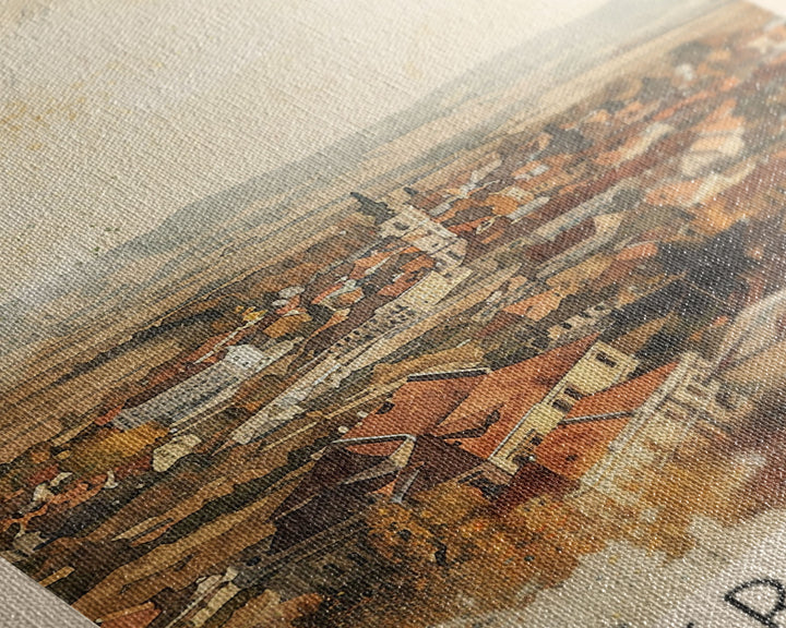 Craiova Romania Watercolor Cityscape, Framed Canvas Print, Travel Poster Art, Home Decor, Living Room Wall Art, Original Painting, Travel Print