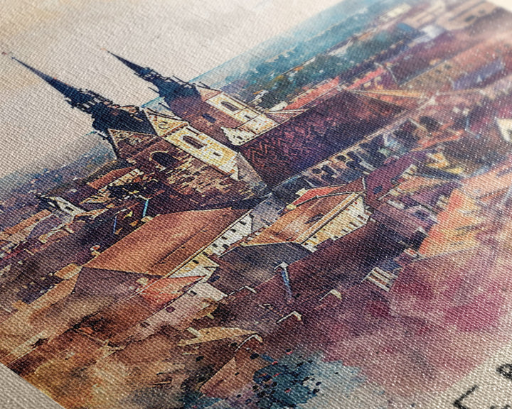 Debrecen Hungary Travel Poster, Framed Canvas Print, Watercolor Cityscape, Home Decor, Living Room Wall Art, Original Painting, Travel Print