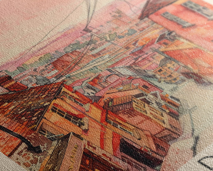 Derby United Kingdom Scenic Watercolor Framed Canvas Print, Vintage Travel Poster, British Wall Art, Rustic Home Decor, Retro Urban Artwork, Living Room Decoration