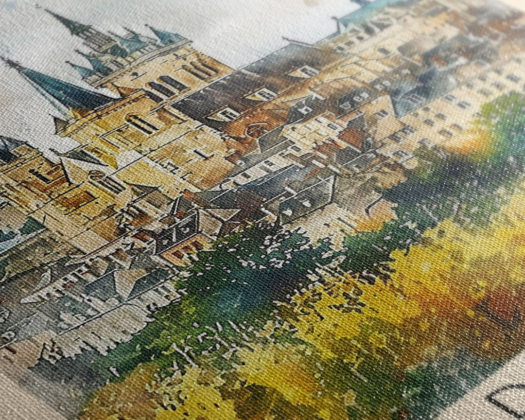 Dijon France Historic Landmark Framed Canvas Print, Watercolor Travel Poster, French Heritage Art, Classic Home Decor, Retro Wall Art, Living Room Piece