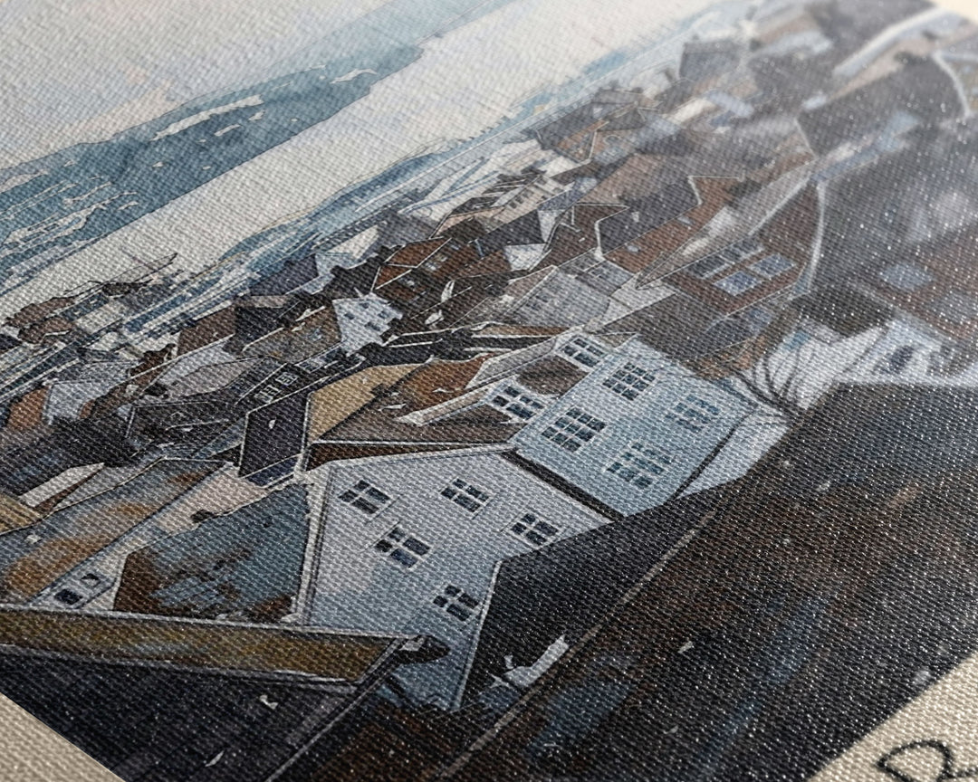 Drammen Norway Serene Landscape Framed Canvas Print, Watercolor Travel Poster, Norwegian Scenic Art, Tranquil Home Decor, Peaceful Wall Art, Living Room Beauty