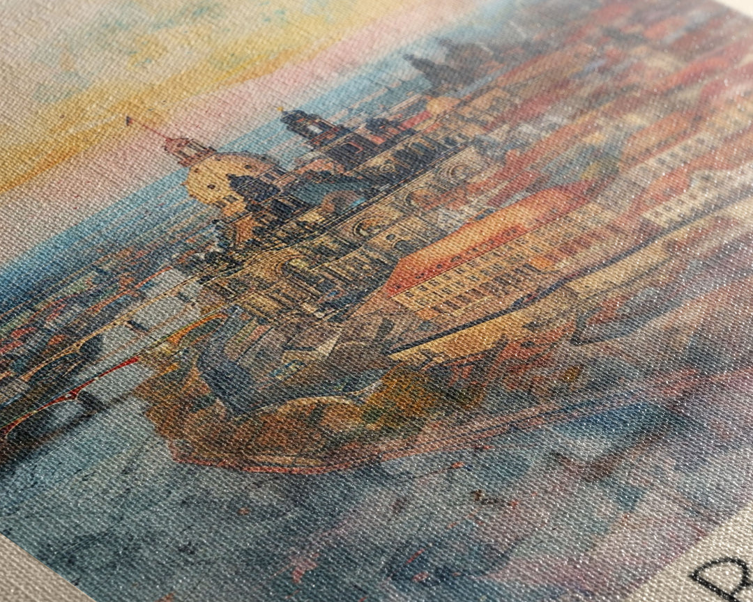 Dresden Germany Architectural Marvel Framed Canvas Print, Watercolor Travel Poster, German Historical Art, Elegant Home Decor, Classic Wall Art, Living Room Centerpiece