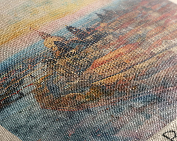 Dresden Germany Architectural Marvel Framed Canvas Print, Watercolor Travel Poster, German Historical Art, Elegant Home Decor, Classic Wall Art, Living Room Centerpiece