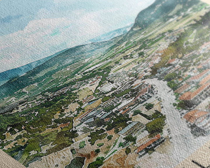 Elbasan, Albania Framed Canvas Print. Mountain Charm Wall Art for Living Room or Bedroom, Scenic Travel Poster Decor.