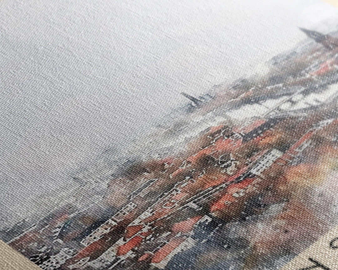 Enschede, Netherlands Framed Canvas Print. Urban Winter Wall Art for Living Room or Bedroom Decor, Travel Poster Art.