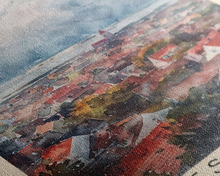 Esbjerg Denmark Skyline Watercolor Framed Canvas Print, Beautiful Travel Poster Art for Home and Office Wall Decor