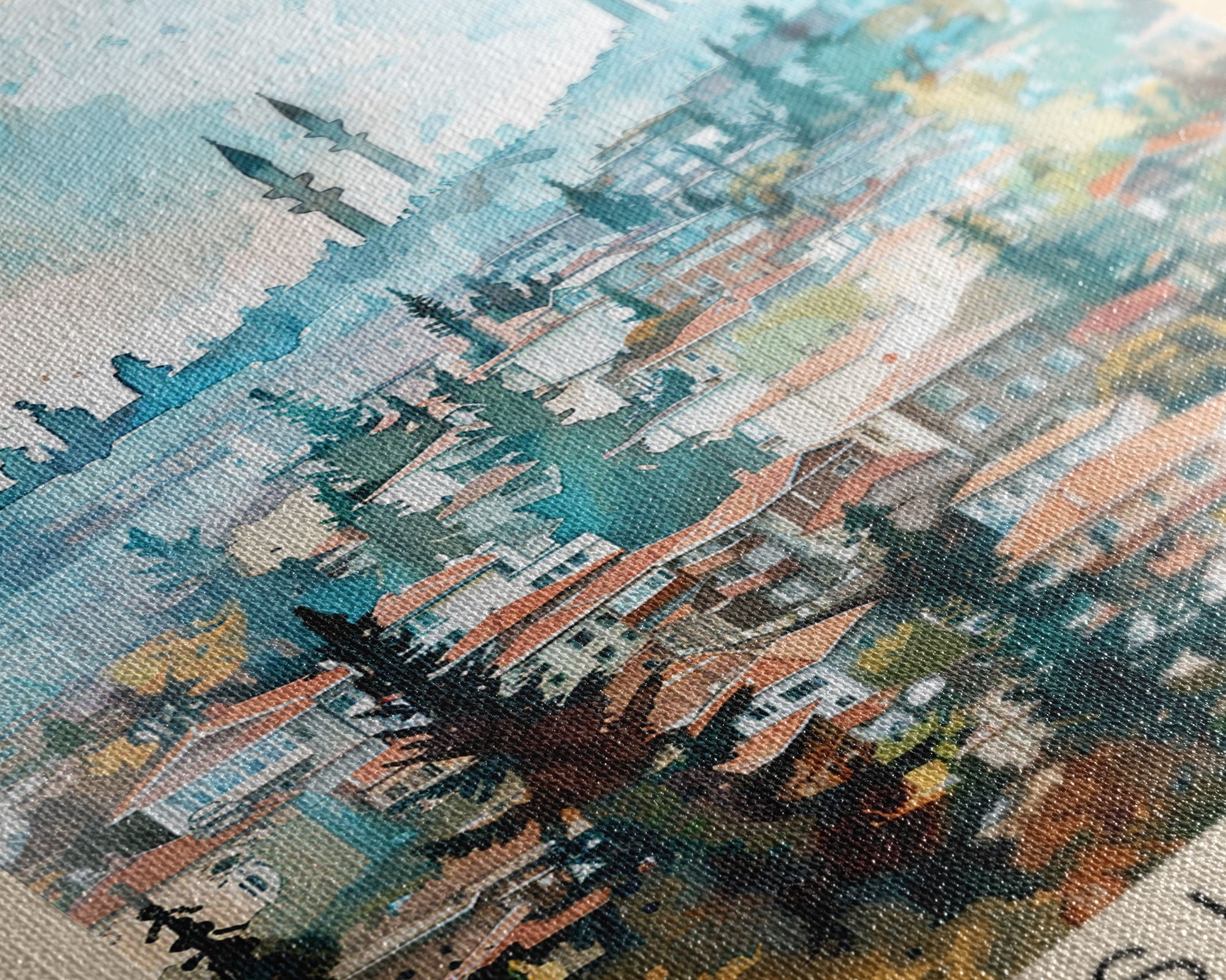 Eskisehir Turkey Charming Watercolor Framed Canvas Print, Captivating Travel Poster Art for Living Room and Bedroom Decor