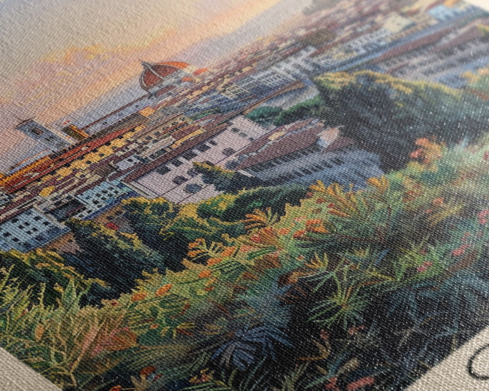 Florence Italy Iconic Watercolor Framed Canvas Print, Timeless Travel Poster Art for Home and Bedroom Wall Decor