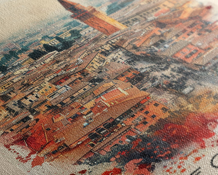 Foggia Italy Architectural Watercolor Framed Canvas Print, Striking Travel Poster Art for Living Room and Office Decor