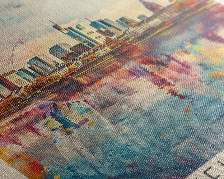 Frankfurt Germany Modern Skyline Watercolor Framed Canvas Print, Contemporary Travel Poster Art for Home and Office Wall Decor