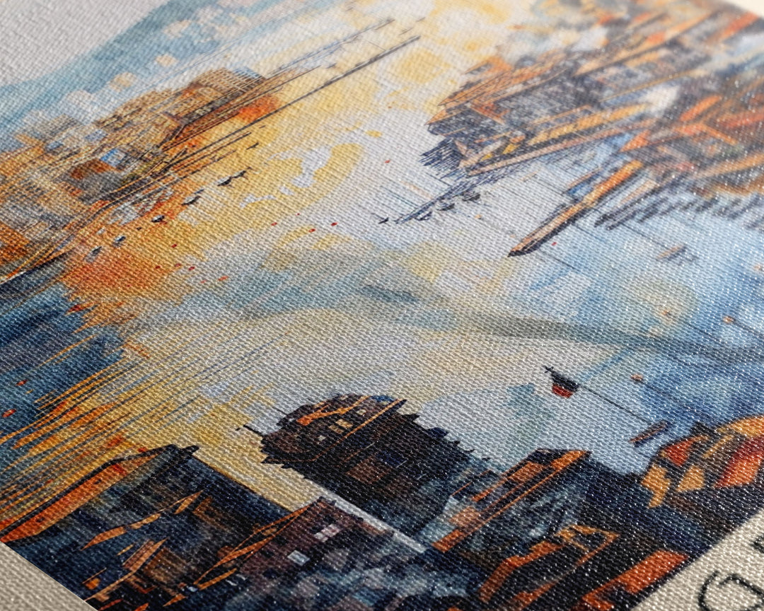 Genoa Italy Watercolor Cityscape Art, Framed Canvas Print, Wall Art for Living Room, Travel Poster Art, Home Decor, Italian Art