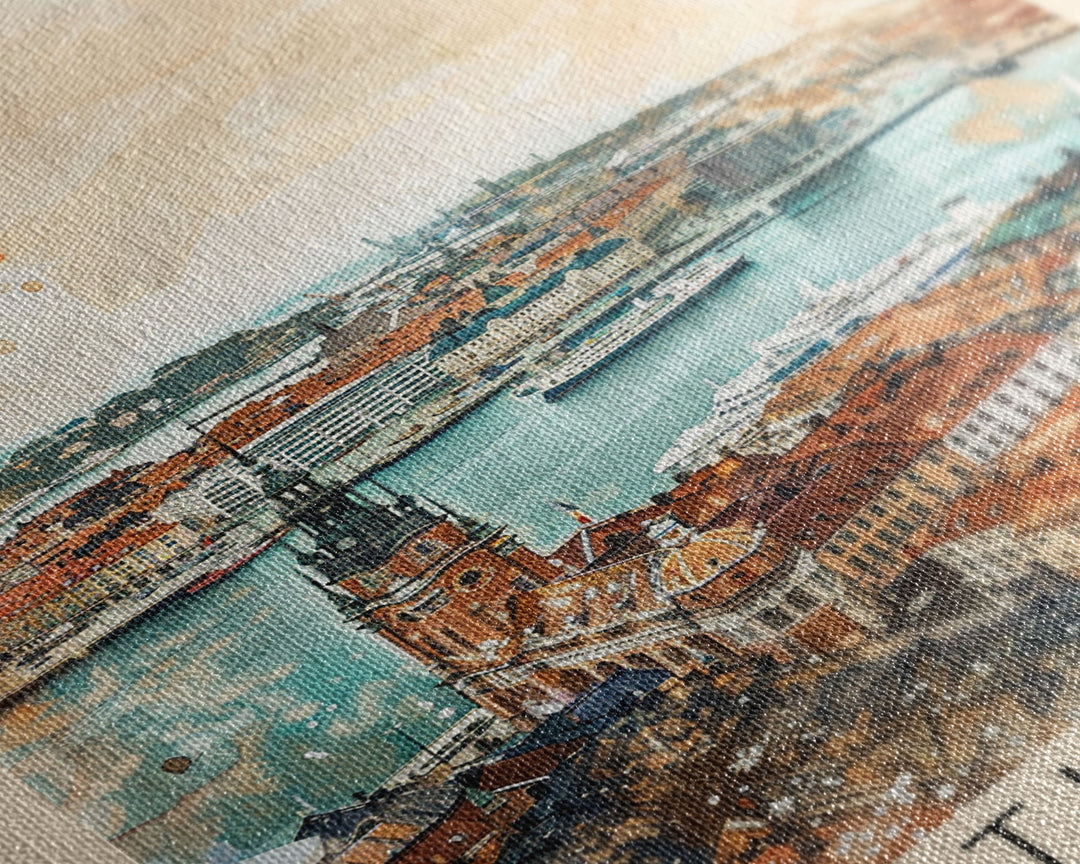 Gothenburg Sweden Harbor View Art, Framed Canvas Print, Living Room Wall Art, Travel Poster, Home Decoration