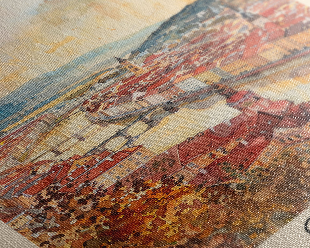 Graz Austria Watercolor Cityscape Art, Framed Canvas Print, Wall Art for Living Room, Travel Poster Art, Home Decor, Austrian Wall Art