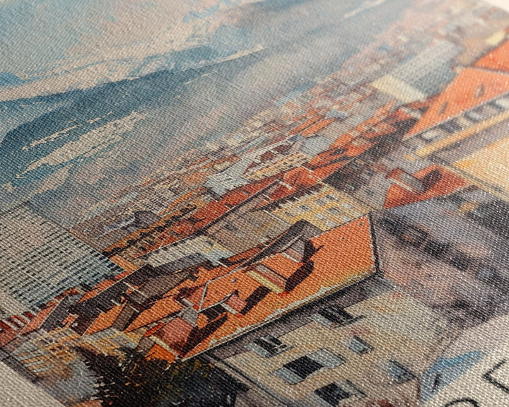 Grenoble France Mountain View Art, Framed Canvas Print, Wall Art for Bedroom, Travel Poster Art, Home Decoration, French Wall Art