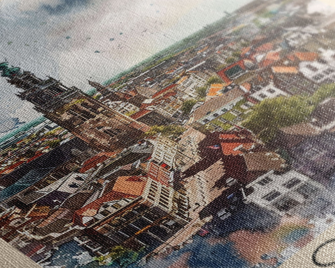 Groningen Netherlands Cityscape Art, Framed Canvas Print, Living Room Wall Art, Travel Poster, Home Decoration, Dutch Wall Art