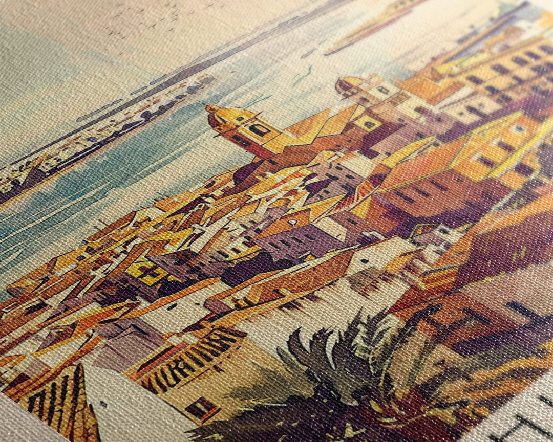 Huelva Spain Cityscape Art Print, Vibrant Sunset Canvas Print for Home Decor, Travel Poster for Living Room Wall Art, Spanish City View