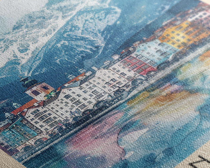 Innsbruck Austria Alpine Town Art Print, Colorful Canvas Print for Home Decor, Travel Poster for Living Room Wall Art, Austrian Mountain View