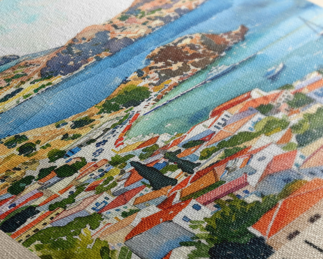 Kallithea Greece Coastal City View, Framed Canvas Print, Travel Poster, Mediterranean Wall Art, Living Room Decor, Greek Cityscape, Seaside Home Decoration