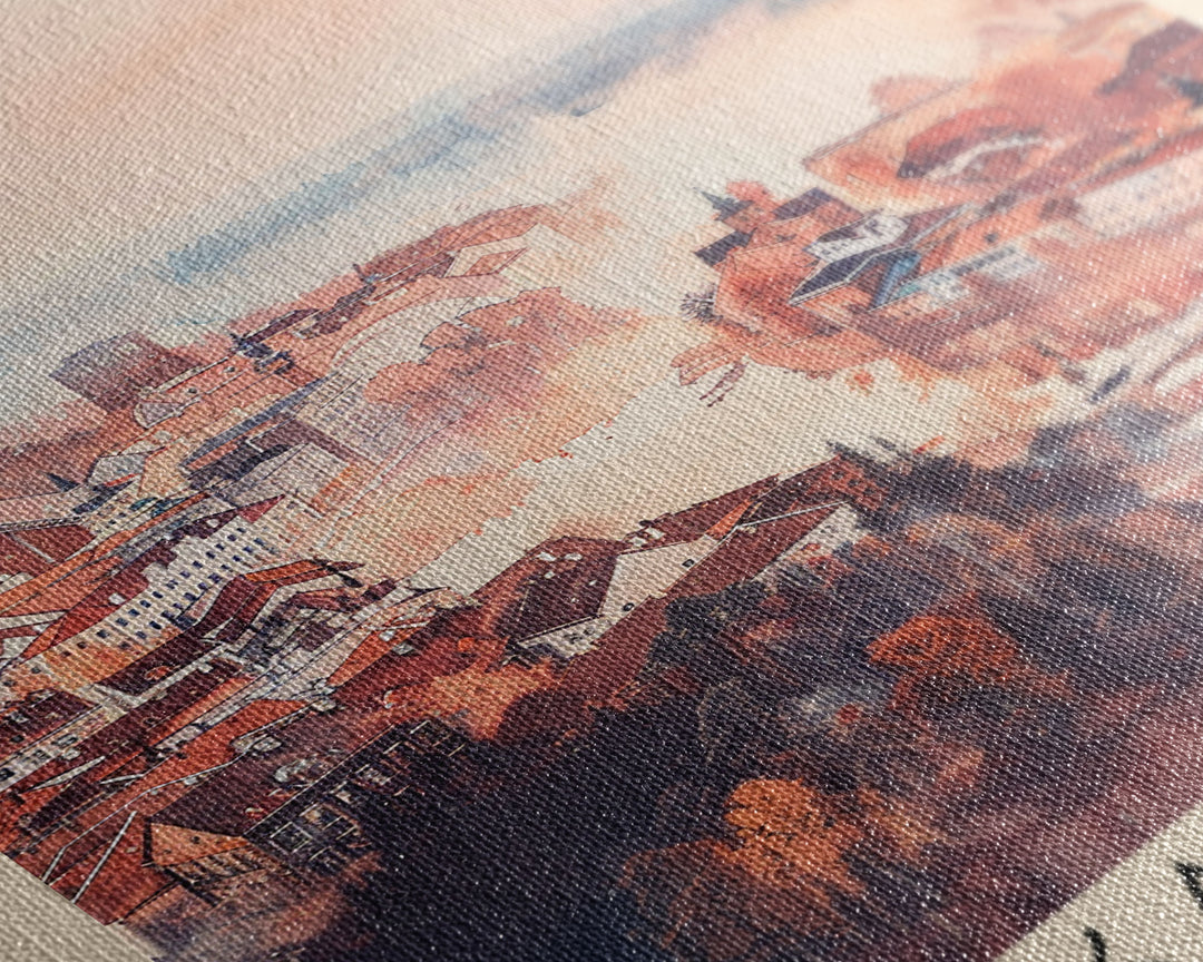 Kaunas Lithuania Scenic View, Framed Canvas Print, Travel Poster, Wall Art, Living Room Decor, Cityscape Art, Modern Home Decoration, Lithuanian City