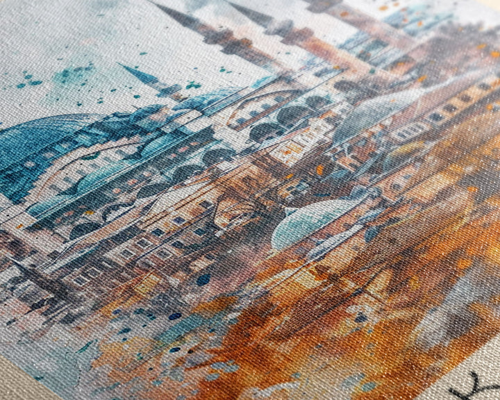 Konya Turkey Historic Cityscape, Framed Canvas Print, Travel Poster, Wall Art, Living Room Decoration, Turkish Heritage Artwork, Historical City Scene