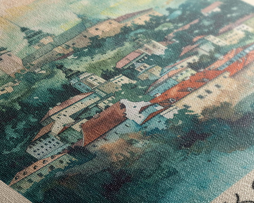 Kosice Slovakia Historic Cityscape, Framed Canvas Print, Travel Poster, Wall Art, Office Decor, Slovakian Urban Painting, Historic City Scene