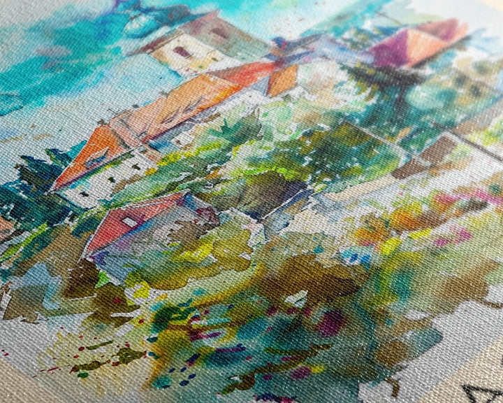 Kragujevac Serbia Travel Poster Framed Canvas Print, Watercolor Painting, Boho Wall Art, Living Room Decor, Scenic Art, Travel Print