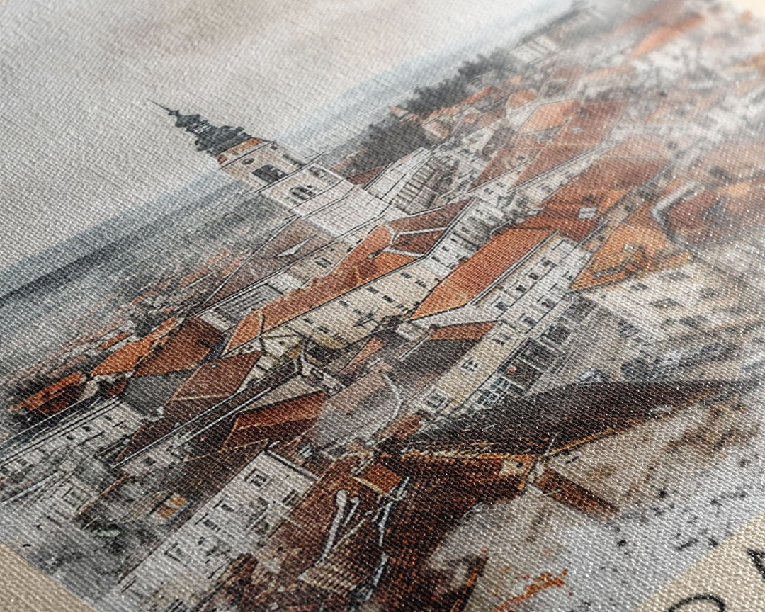 Kraljevo Serbia Travel Poster Framed Canvas Print, Urban Landscape, Watercolor Wall Art, Home Decor, Original Art, Travel Print