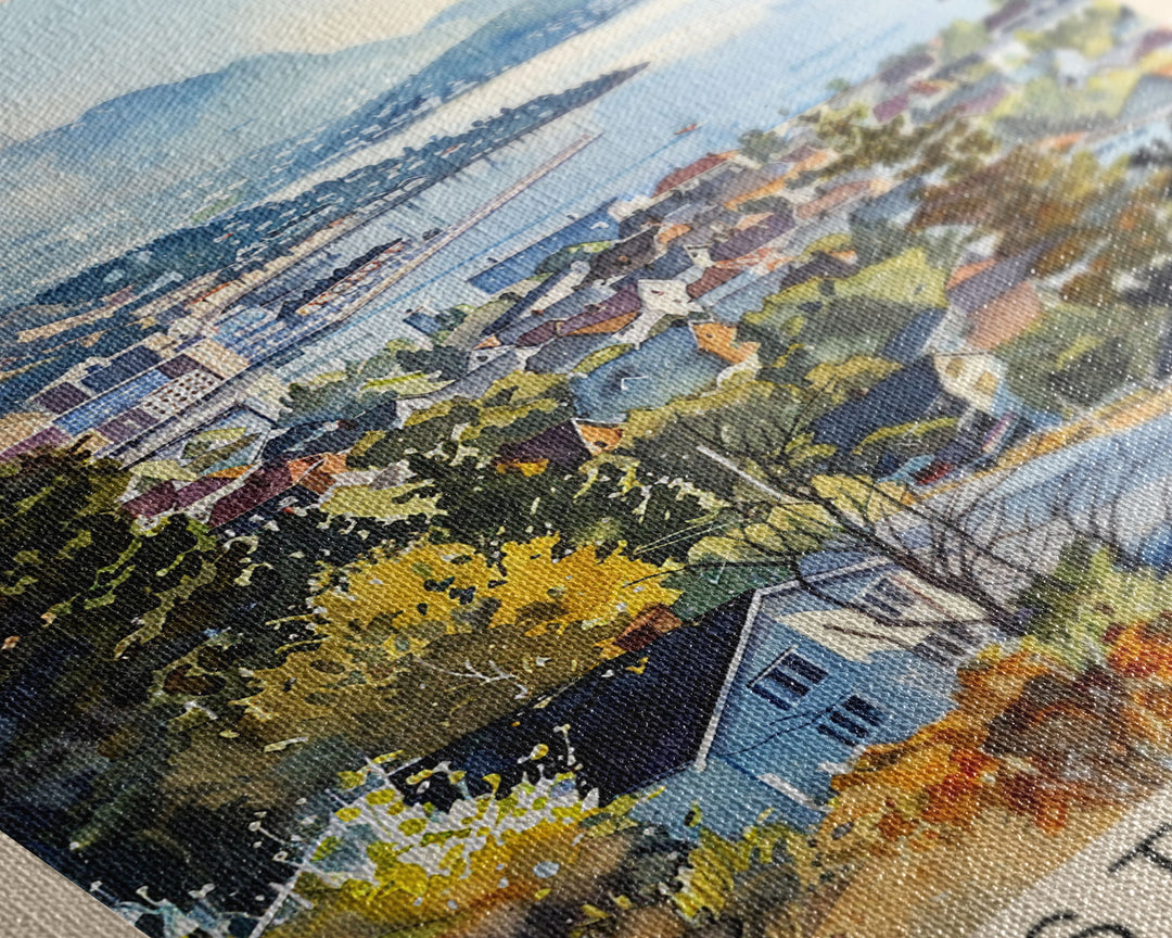 Kristiansand Norway Travel Poster Framed Canvas Print, Scenic Landscape Art, Watercolor Painting, Home Decoration, Travel Print, Artistic Gift