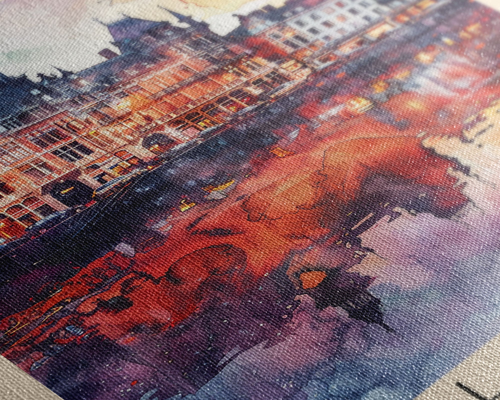 La Louviere Belgium Travel Poster Framed Canvas Print, Urban Landscape, Watercolor Art, Wall Decor, Home Decor, Travel Print, Original Art