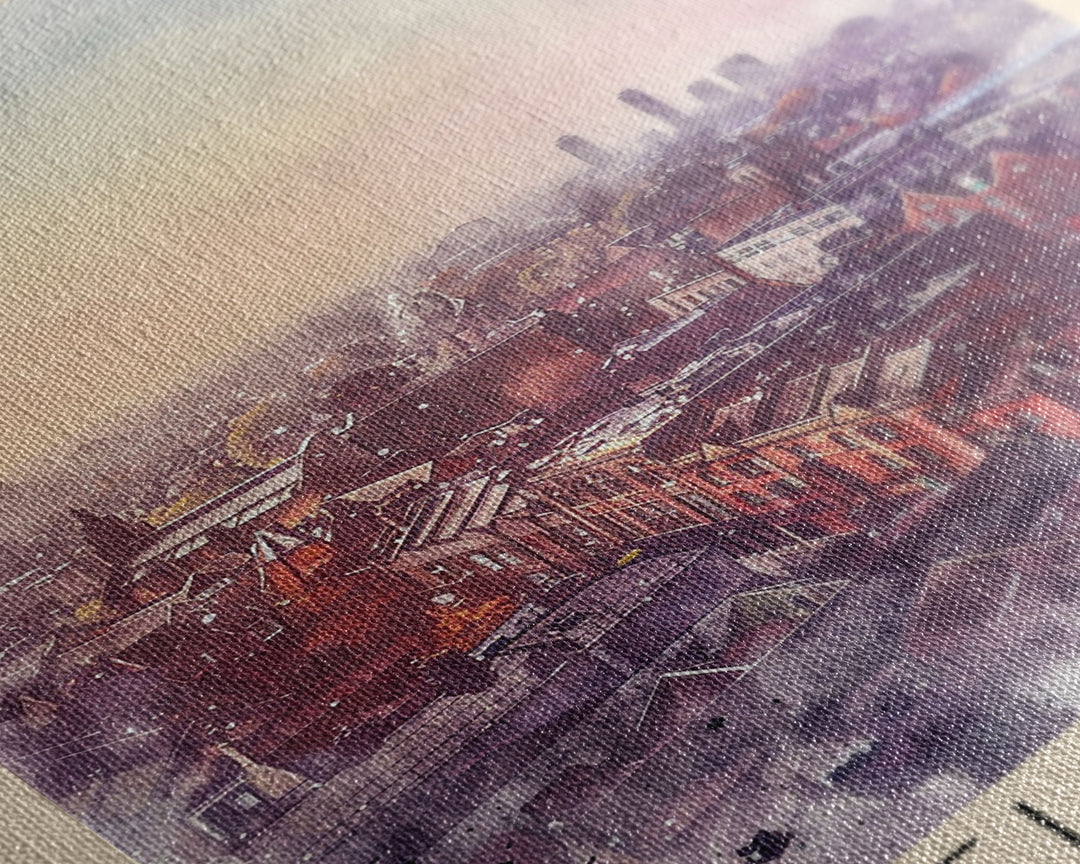 Leicester United Kingdom Travel Poster Framed Canvas Print, Historic Cityscape, Watercolor Art, Wall Decor, Home Decoration, Travel Print, Original Art