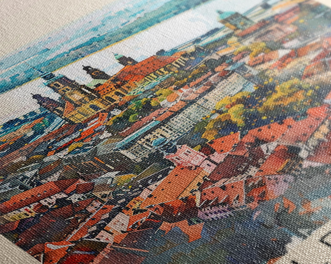 Leipzig Germany Travel Poster Framed Canvas Print, Urban Landscape, Watercolor Art, Wall Decoration, Home Decor, Travel Print, Artistic Gift