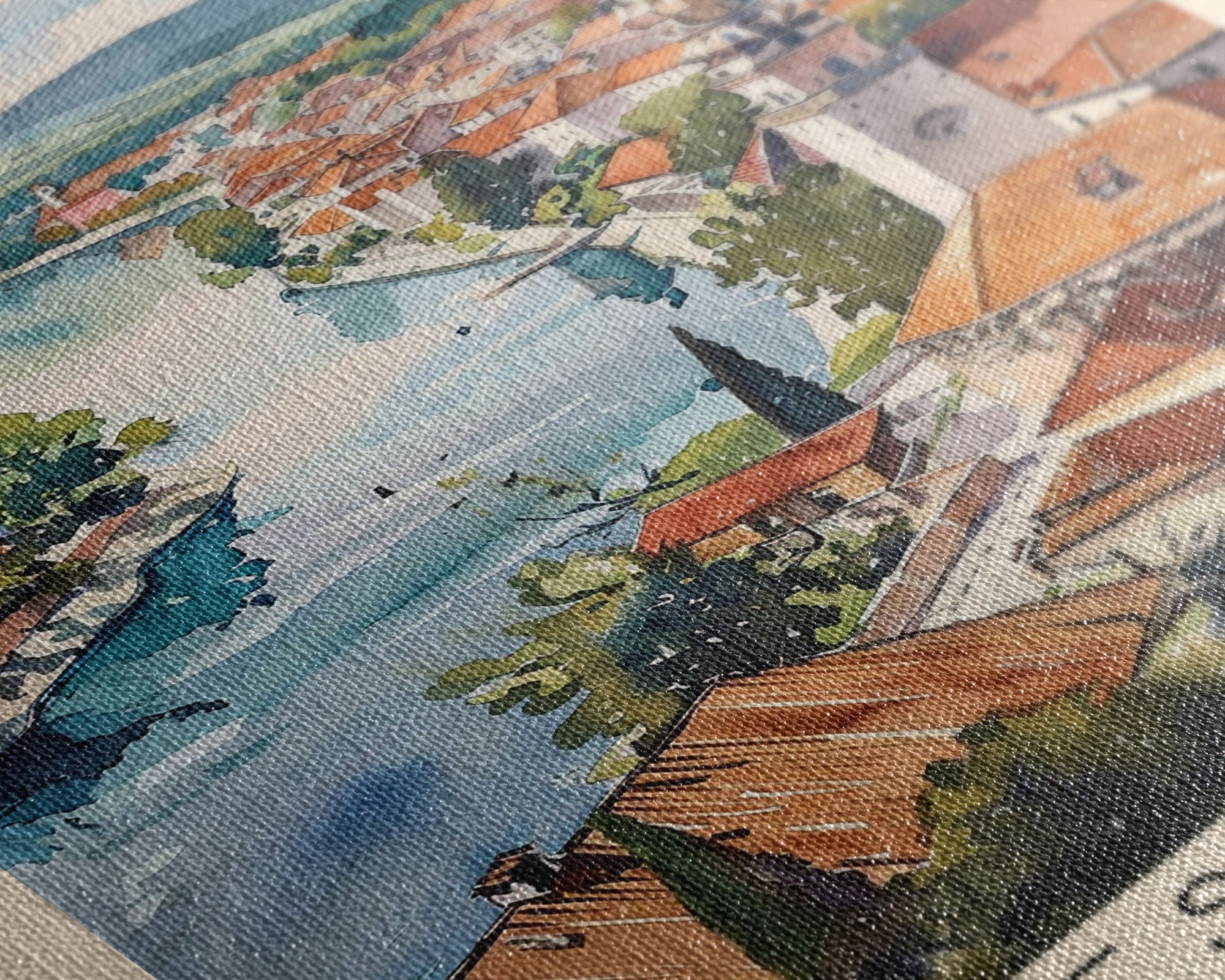 Leskovac Serbia Travel Poster Framed Canvas Print, Watercolor Cityscape, Wall Art, Home Decoration, Travel Print, Original Art, Artistic Gift