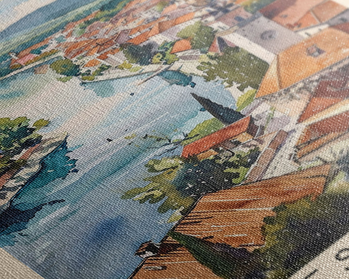 Leskovac Serbia Travel Poster Framed Canvas Print, Watercolor Cityscape, Wall Art, Home Decoration, Travel Print, Original Art, Artistic Gift