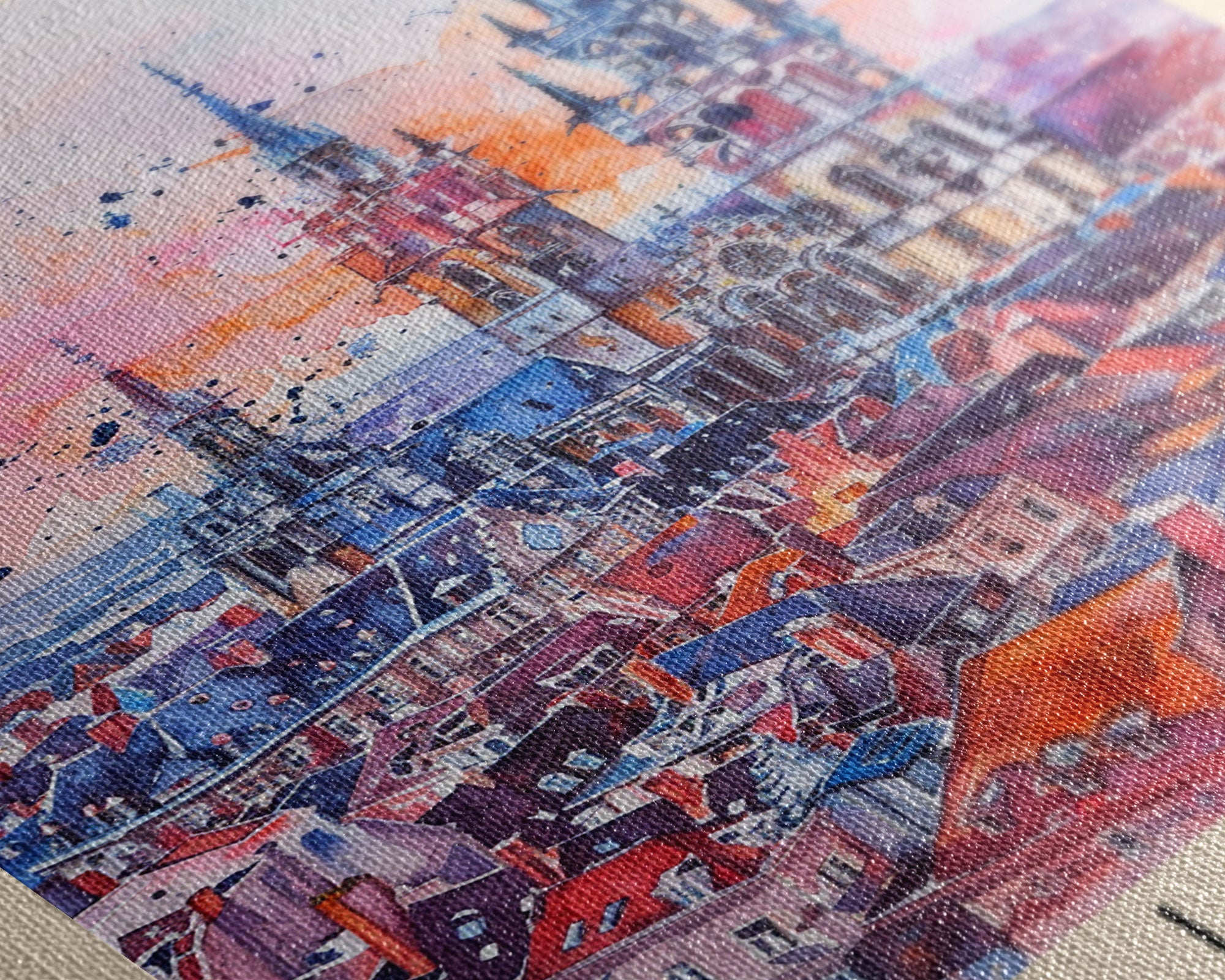 Liege Belgium Travel Poster Framed Canvas Print, Urban Landscape, Watercolor Art, Wall Decor, Home Decoration, Travel Print, Original Art