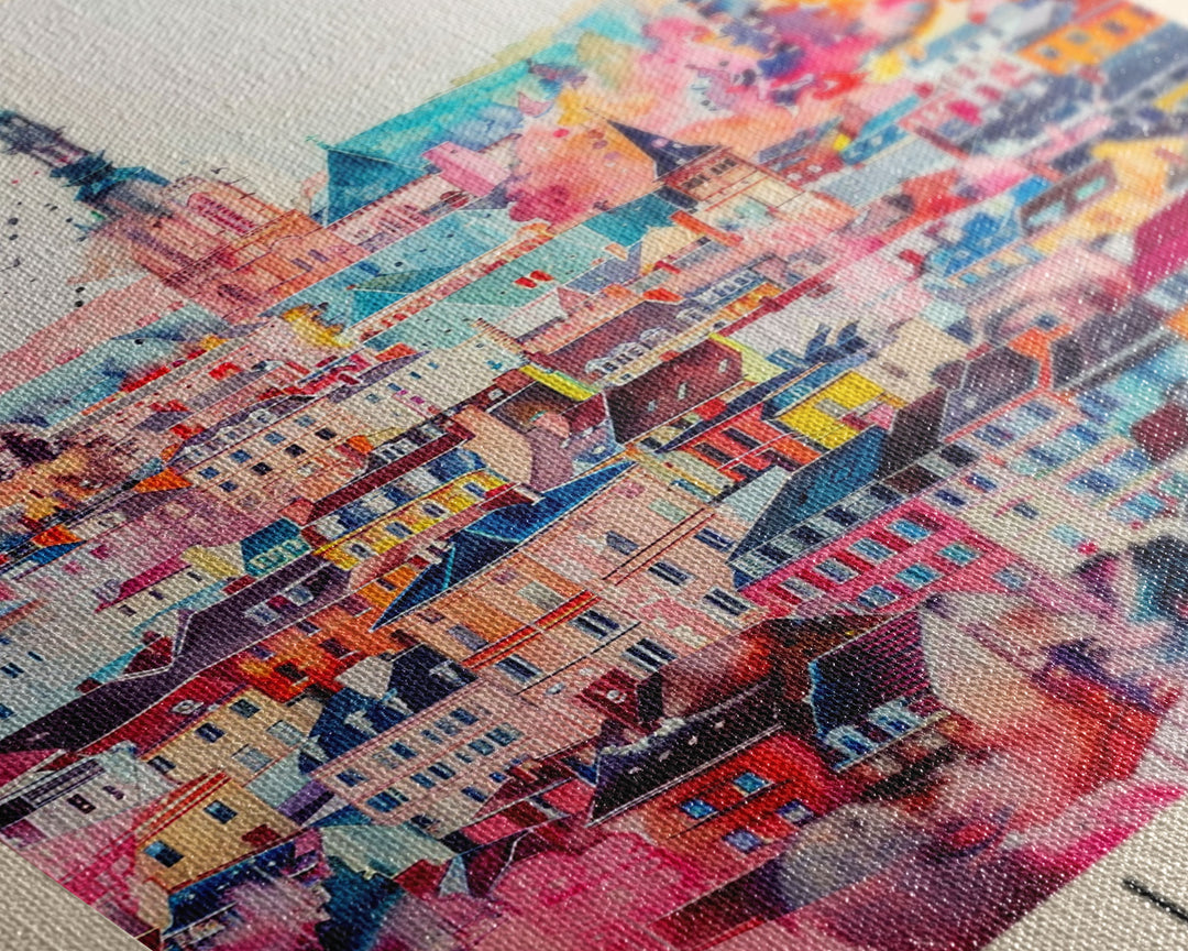 Lille France Travel Poster Framed Canvas Print, Historic Cityscape, Watercolor Painting, Wall Art, Home Decor, Travel Print, Artistic Gift