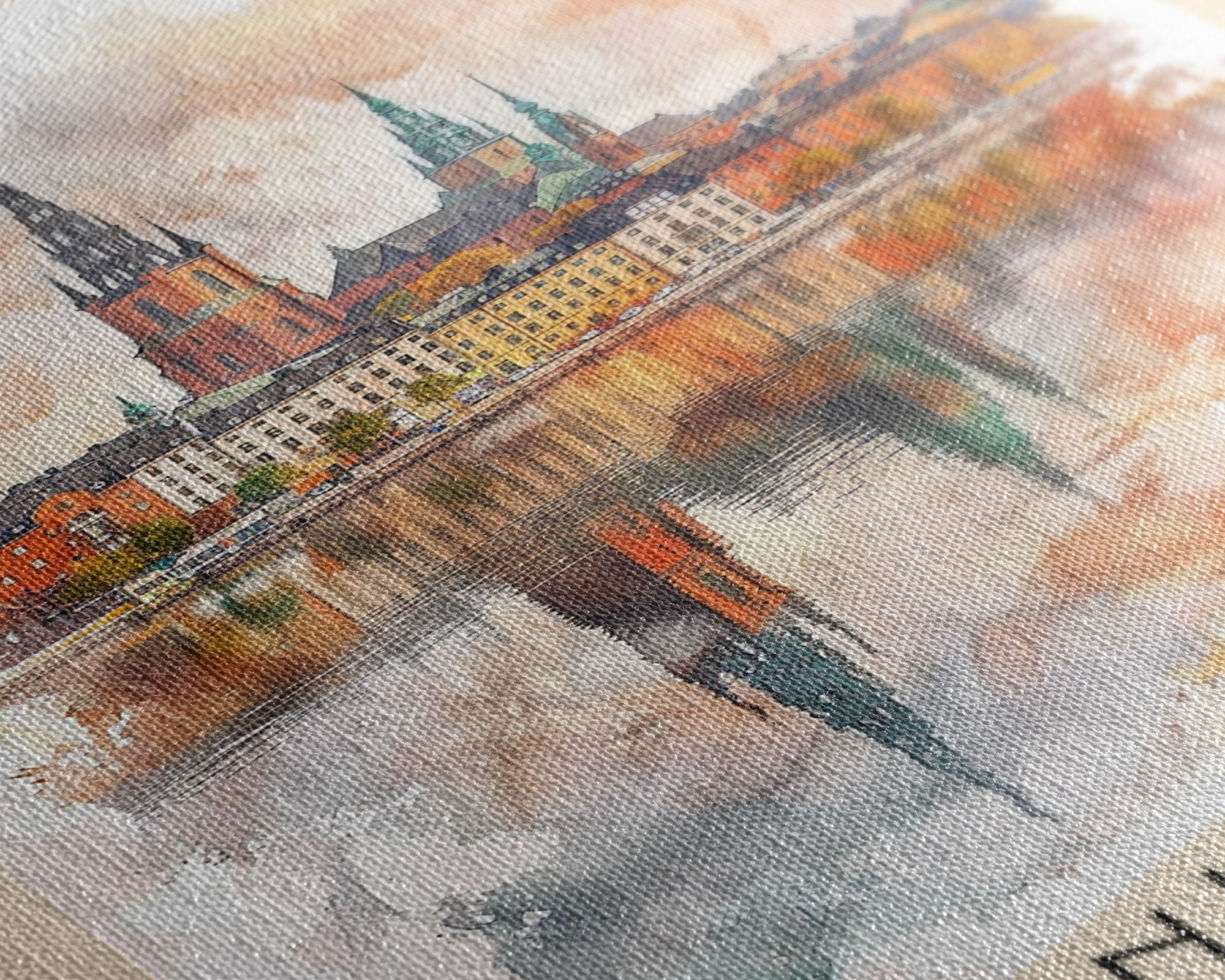 Linköping Sweden Travel Poster Framed Canvas Print, Urban Landscape, Watercolor Art, Wall Decor, Home Decoration, Travel Print, Original Art