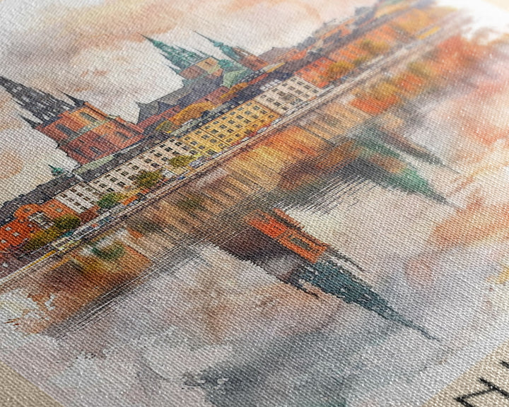 Linköping Sweden Travel Poster Framed Canvas Print, Urban Landscape, Watercolor Art, Wall Decor, Home Decoration, Travel Print, Original Art