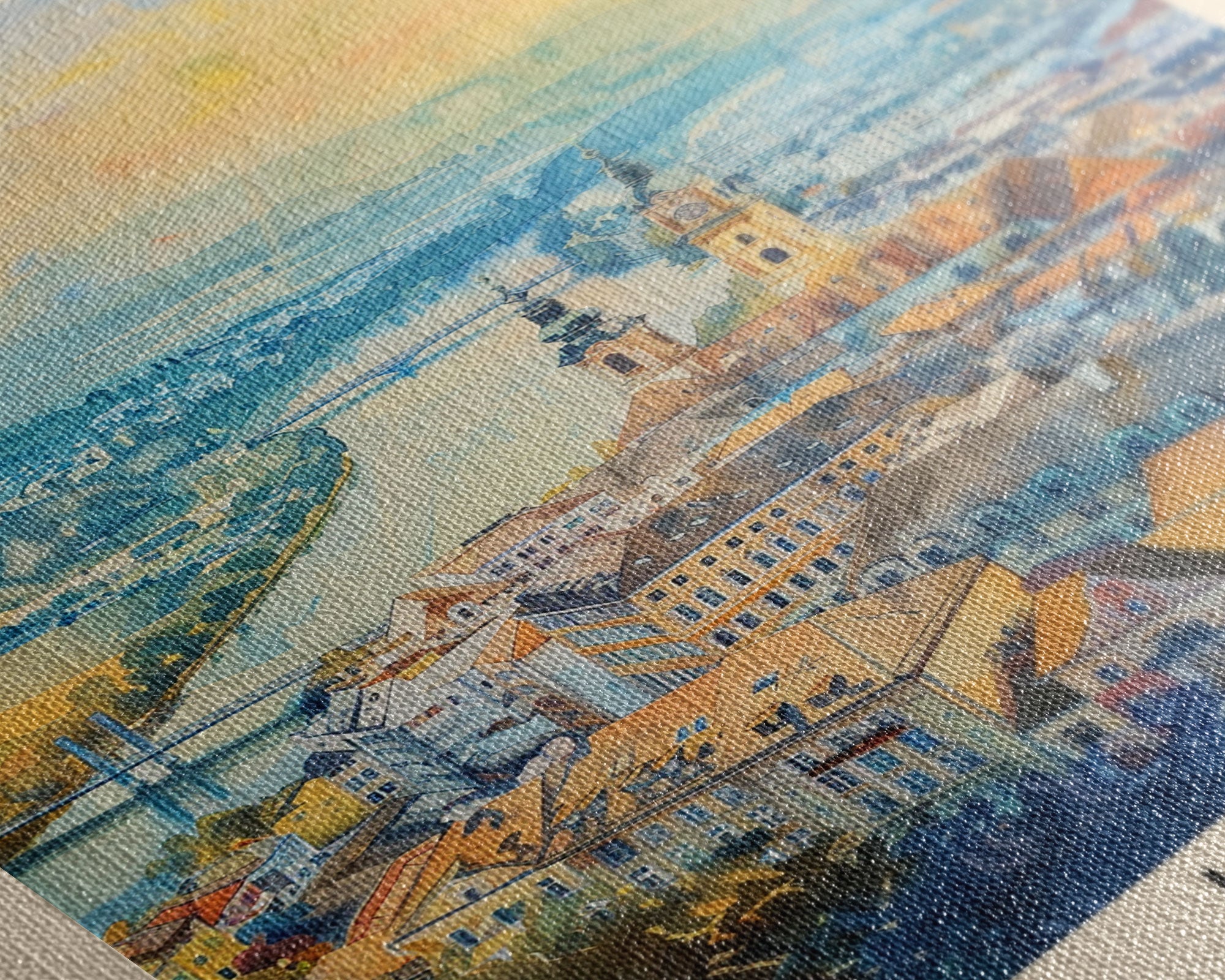 Linz Austria Travel Poster Framed Canvas Print, Scenic Landscape, Watercolor Painting, Wall Art, Home Decoration, Travel Print, Artistic Gift