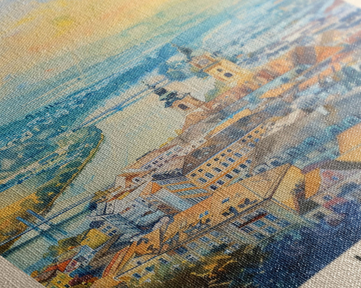 Linz Austria Travel Poster Framed Canvas Print, Scenic Landscape, Watercolor Painting, Wall Art, Home Decoration, Travel Print, Artistic Gift