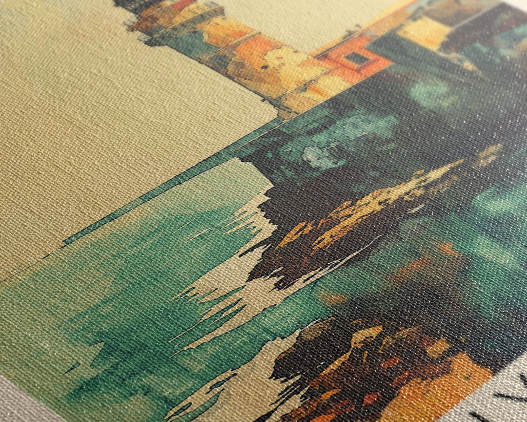 Livorno Italy Travel Poster Framed Canvas Print, Coastal Landscape, Watercolor Painting, Wall Art, Home Decor, Travel Print, Artistic Gift