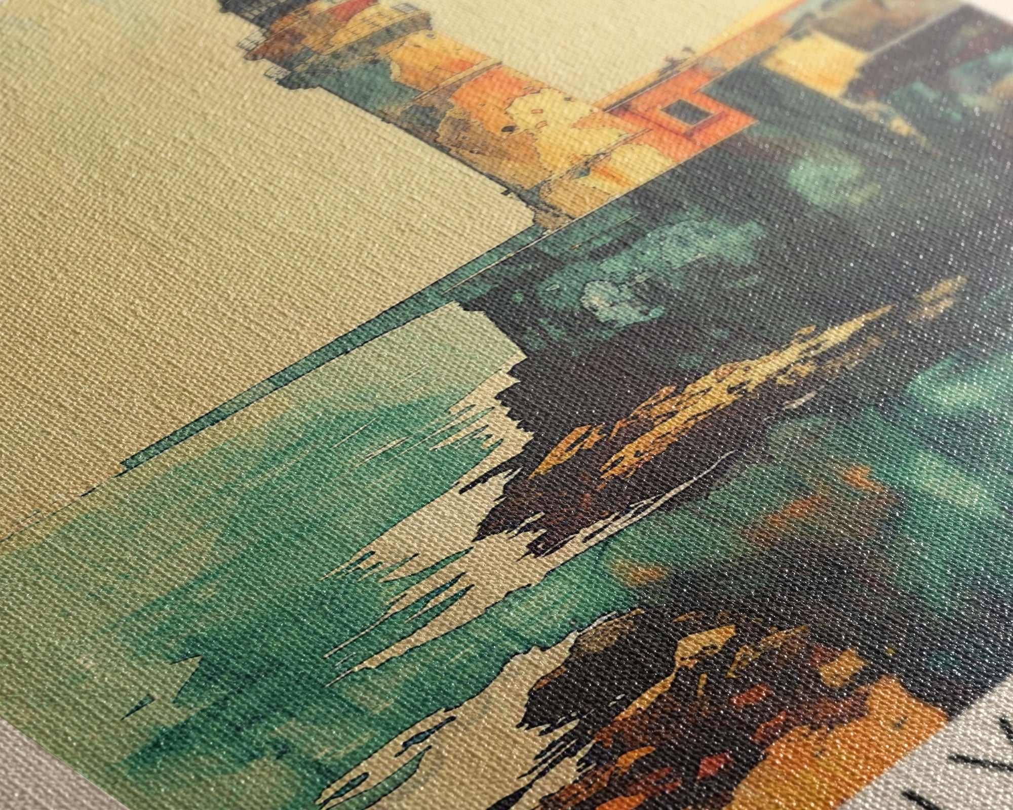 Livorno Italy Travel Poster Framed Canvas Print, Coastal Landscape, Watercolor Painting, Wall Art, Home Decor, Travel Print, Artistic Gift