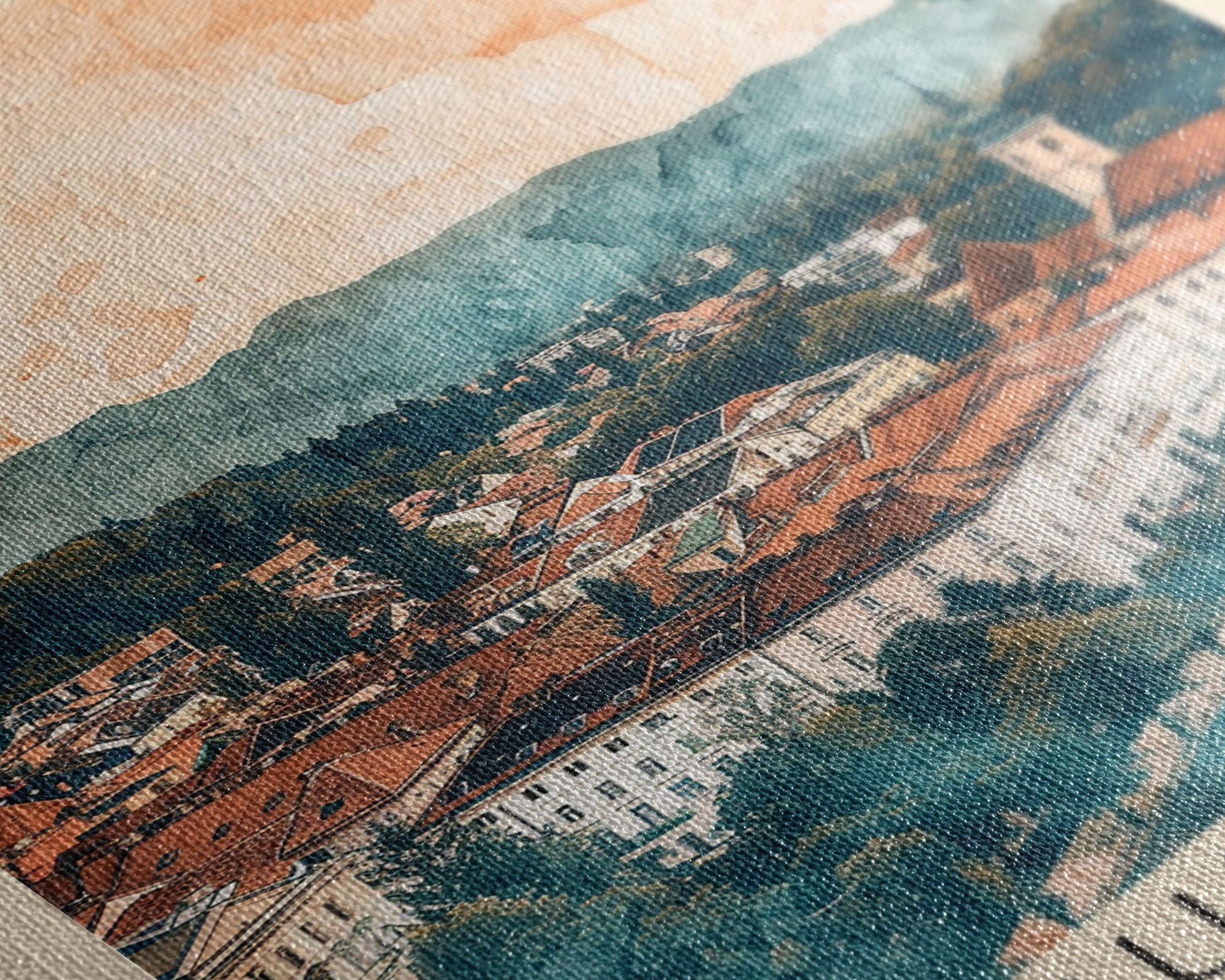 Ljubljana Slovenia Travel Poster Framed Canvas Print, Urban Landscape, Watercolor Art, Wall Decor, Home Decoration, Travel Print, Original Art