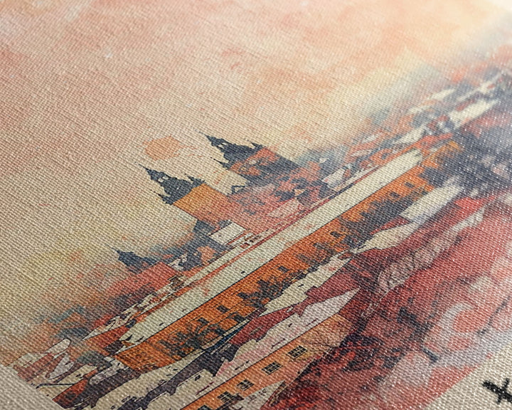 Lodz Poland Travel Poster Framed Canvas Print, Historic Cityscape, Watercolor Painting, Wall Art, Home Decor, Travel Print, Artistic Gift