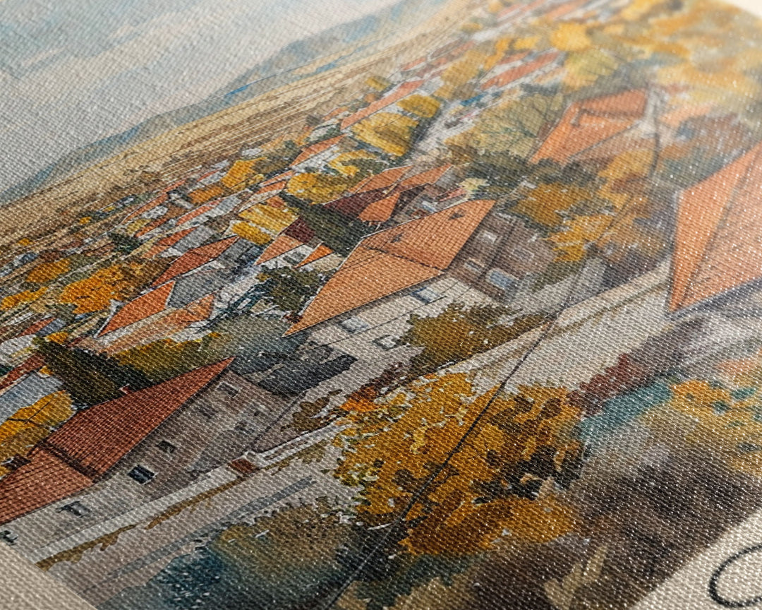 Loznica Serbia Travel Poster Framed Canvas Print, Urban Landscape, Watercolor Art, Wall Decor, Home Decoration, Travel Print, Original Art