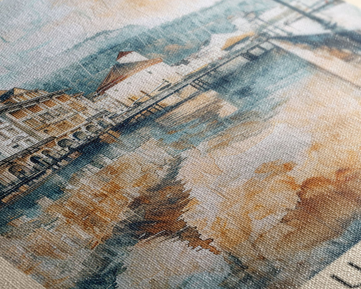 Lucerne Switzerland Travel Poster Framed Canvas Print, Scenic Landscape, Watercolor Art, Wall Decoration, Home Decor, Travel Print, Original Painting