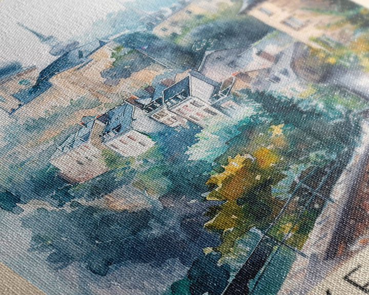 Luxembourg Luxembourg Travel Poster Framed Canvas Print, Historic Architecture, Watercolor Art, Home Wall Decor, Travel Print, Artistic Piece